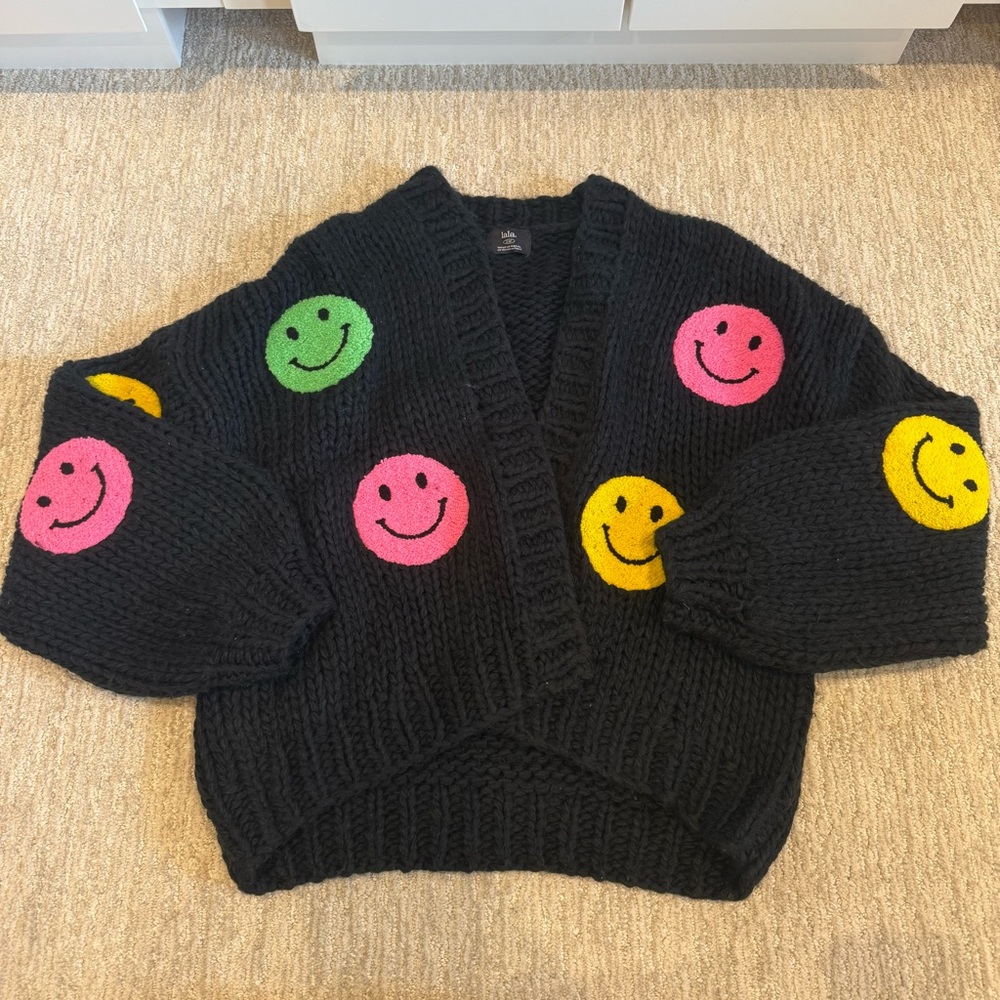 DRESS IN LALA Smiley Face Black Sweater